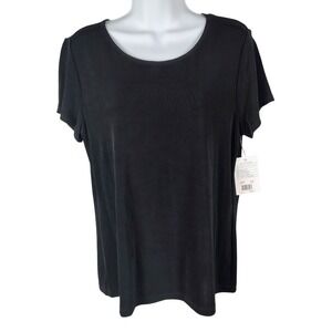 Choices Black Short Sleeve Scoop Neck Stretch Top L NEW quite luxury minimalist